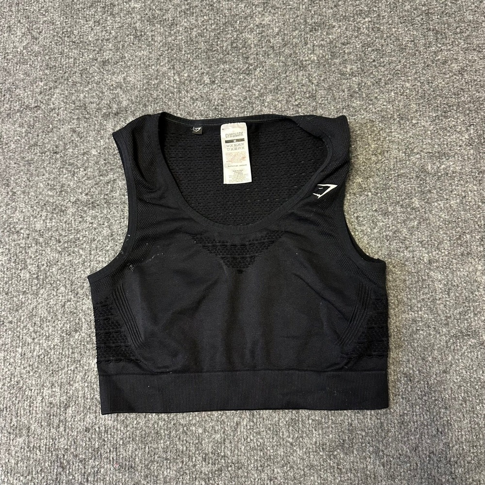 Gymshark Tank Top Womens Size M Black Seamless Mesh Perforated Athletic Crop Top